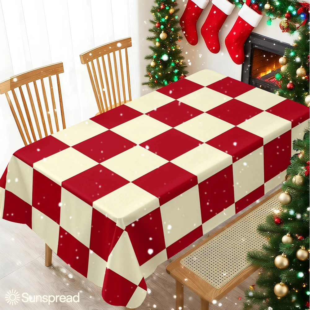 Red & Cream Checkerboard Table Cloth Waterproof Tablecloth Spill Proof Table Cloth, Wipe Clean Table Cloth for Dining Camping