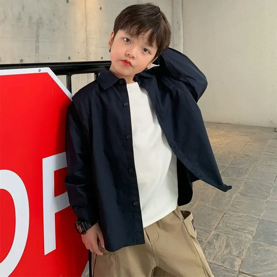 Fashion Children\'s Long sleeve Spring Autumn single-breasted New Boys Pure color Shirt Baby Korean Style Coat clothes Top Jacket