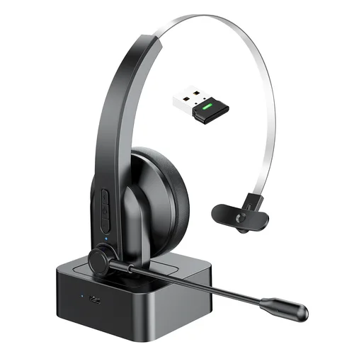 Imagen 1 del producto Auriculares inalámbricos de modo Dual 2,4G y Bluetooth con micrófono auriculares inalámbricos con reducción de ruido llamada manos libres para PC llamada portátil