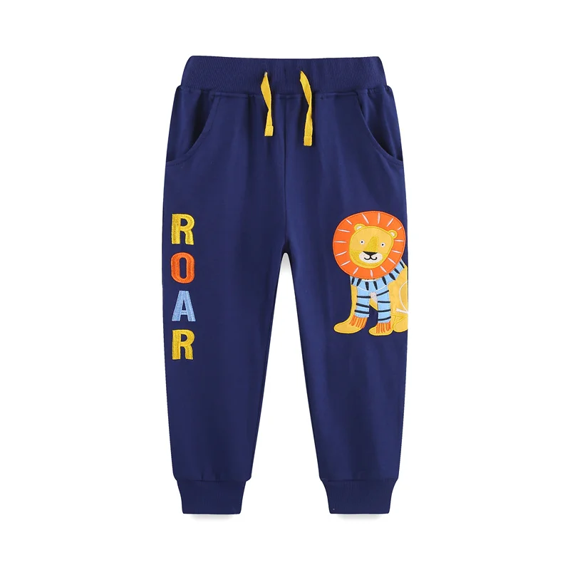 

Jumping Meters 2-7T 2024 Boys Girls Sweatpants Lion Applique Embroidery Full Length Children's Clothes Drawstring Kids Trousers