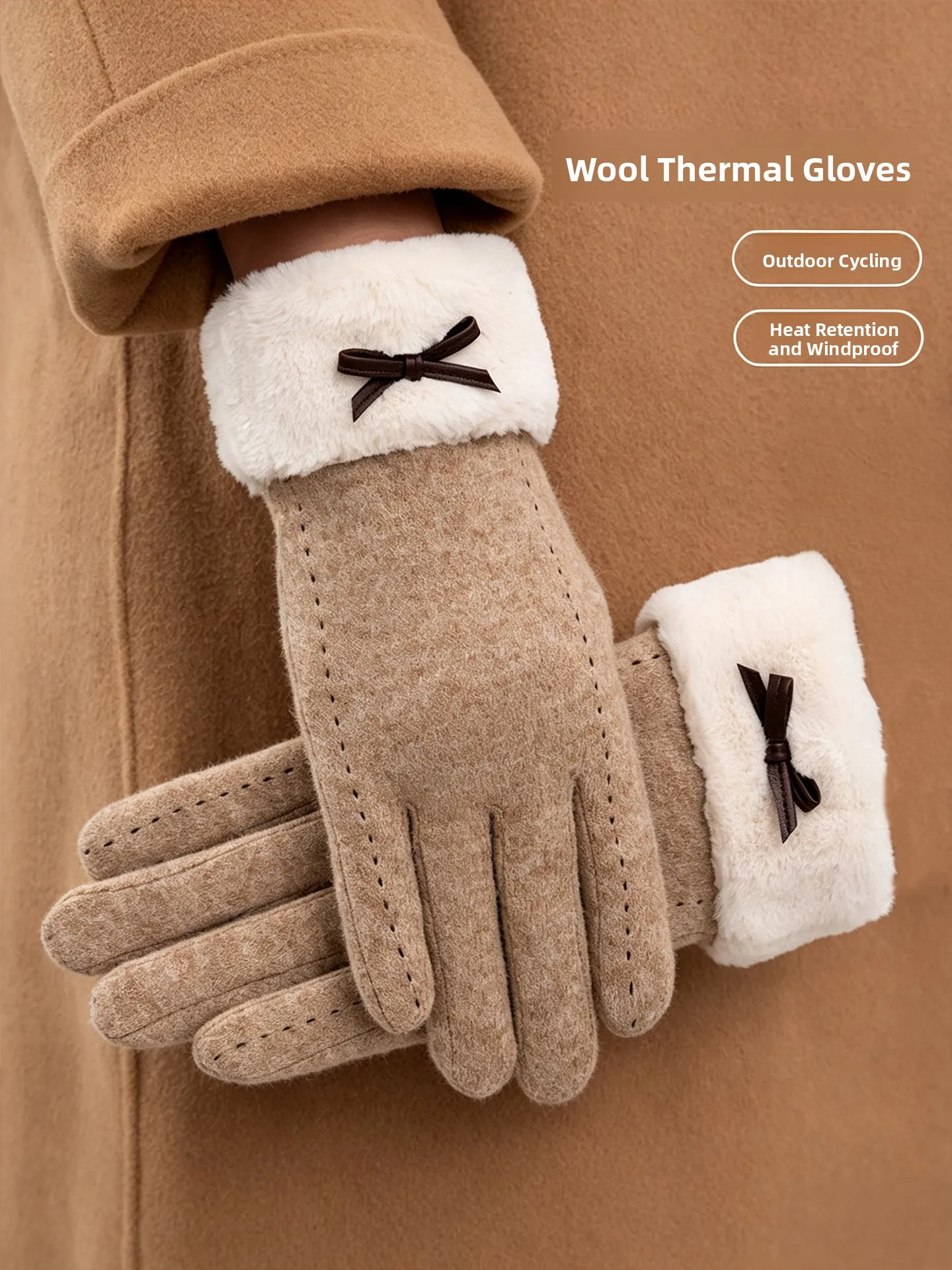 Women's Winter Wool Gloves 2026 New Versatile Warm Fleece Lined Thick Outdoor Cycling  Vehicle Windproof Coldproof