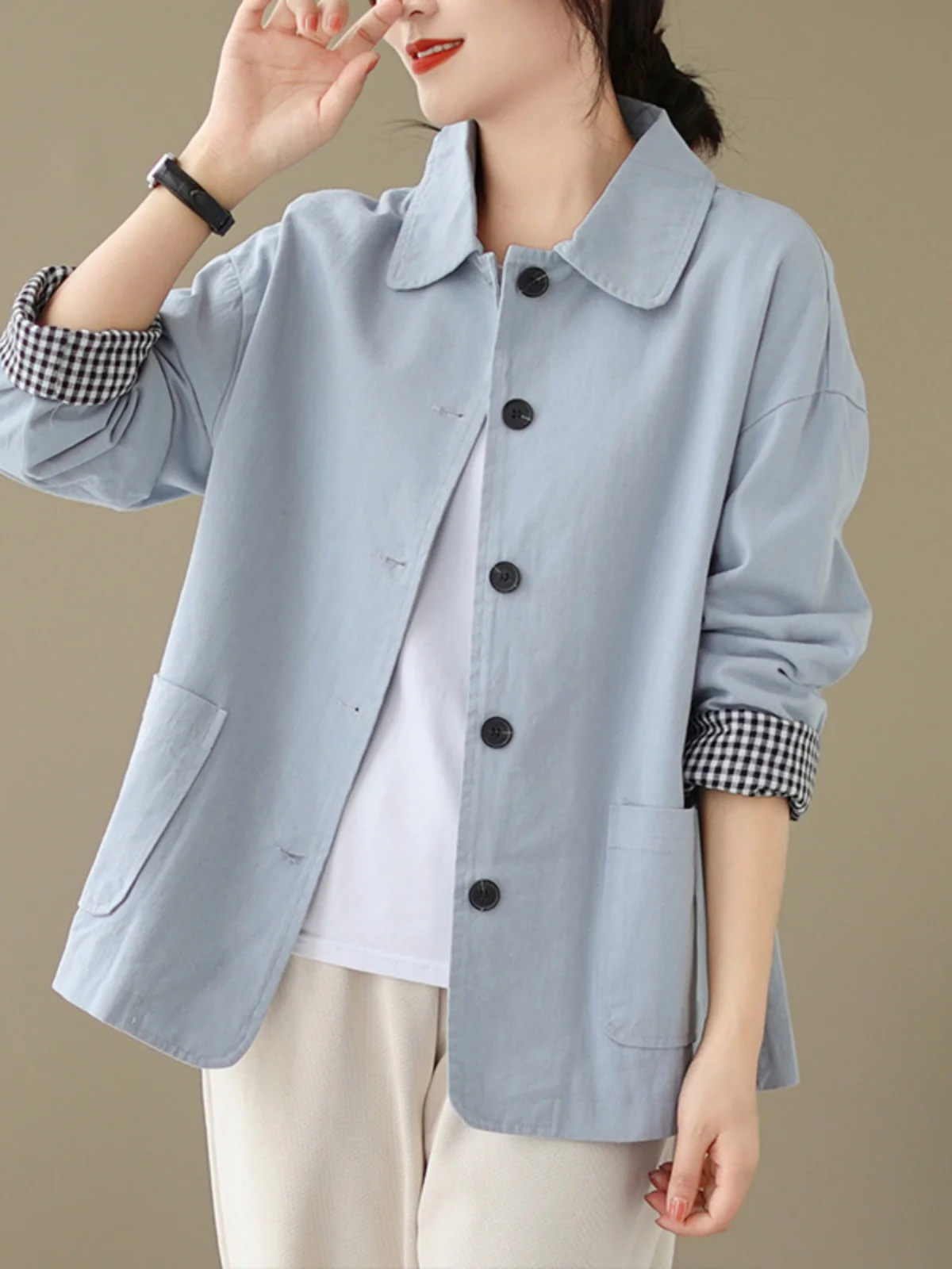 เสื้อผ้าลำลองสำหรับผู้หญิง ทรงหลวม ผ้าฝ้ายออร์แกนิก สำหรับฤดูใบไม้ผลิและฤดูใบไม้ร่วง รุ่นใหม่ ปี 2025 สไตล์อเนกประสงค์ เหมาะกับทุกวัย