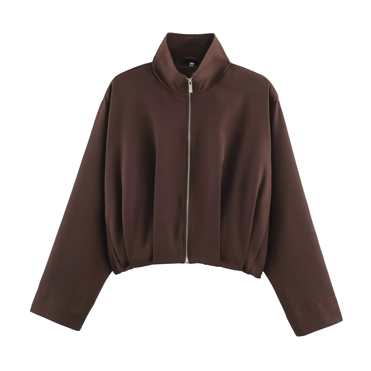 Women Khaki Oversized Bomber Jackets Spring Autumn Female Stand Zip Up Coat Hem With Folds Outwear Lady Casual Short Pilot Jacke