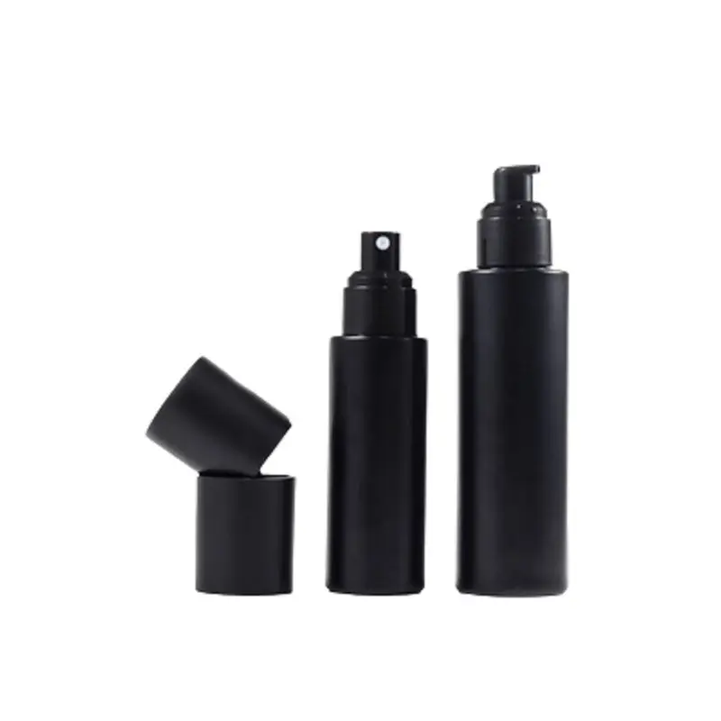 10Pcs Empty Bottle Plastic Cover Black Glass Lotion Spray Press Pump 1oz 2oz 30ml60ml100ml Refillable Cosmetic Packaging Bottles