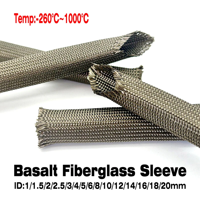 

1000Deg C Basalt Fiberglass Sleeve ID 1mm~20mm High-Temp Resistant Fireproof Insulation Tube for Electrical Wiring Protection