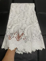 Tecido de renda líquida francesa para mulheres vestido, bordado africano, tecidos de renda nigerianos, tule, branco, 5 jardas