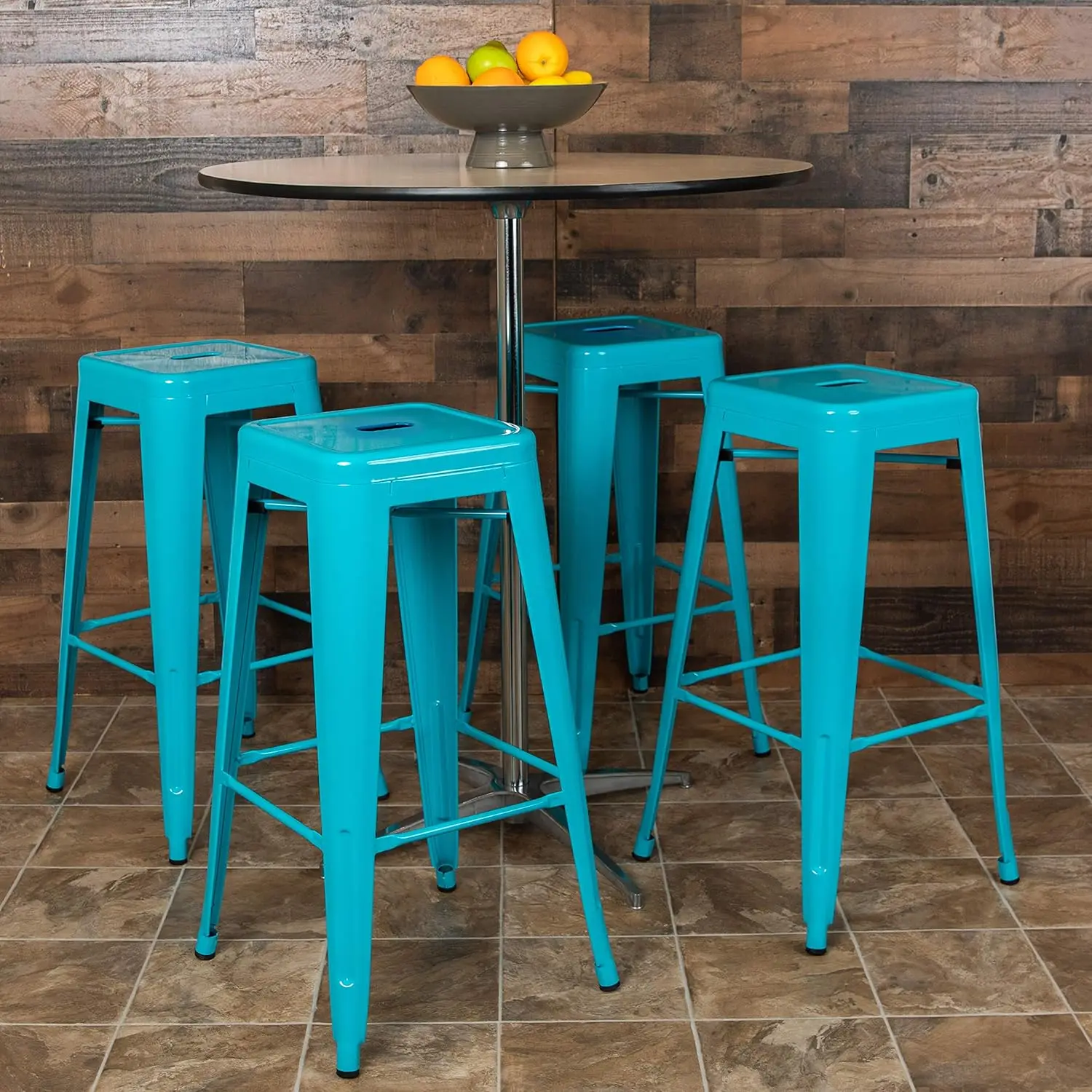 

30" High Metal Stackable Bar Stool 4 Pack Indoor Use Teal, Customized
