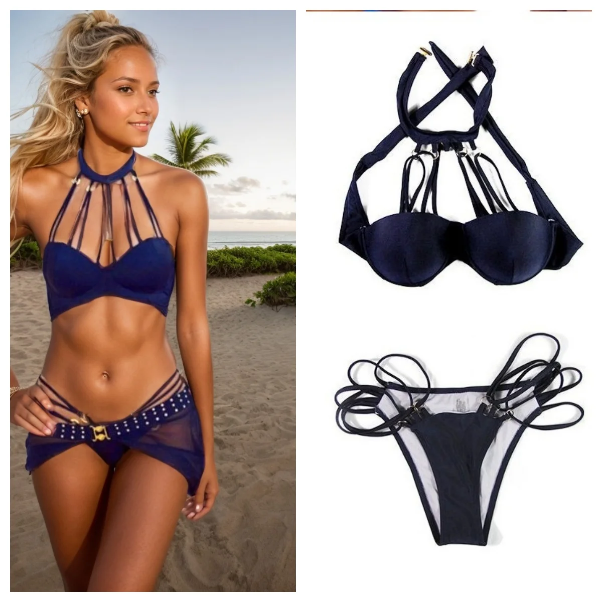 F4465  Sexy Bandage Cut Out Strapy Bikini