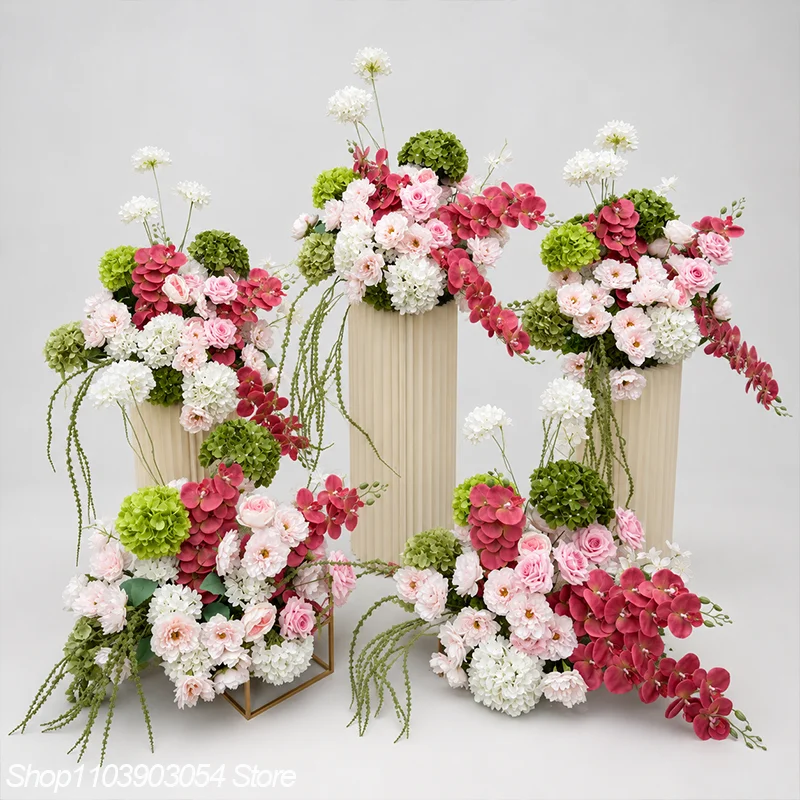 5D Grün-Weiße Künstliche Hortensien-, Orchideen- und Pfingstrosen-Blumenarrangements für Hochzeits-Hintergrund-Dekoration, Tischdekoration, Bühnen- und Boden-Dekoration, Event-Requisiten – Detail 1