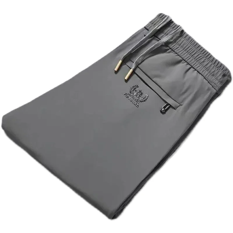 夏用高級薄手ルーズストレートアイスシルク伸縮速乾エアコン長ズボン メンズビジネスカジュアルスタイル