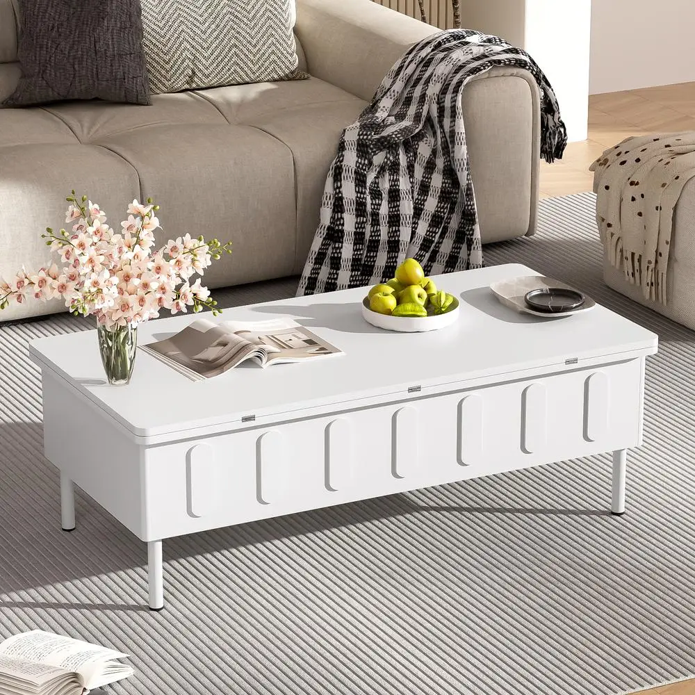 Mesa de centro con tapa elevable en U, 2 cajones, mesa central moderna que ahorra espacio, tapa plegable, almacenamiento oculto ajustable para sala de estar