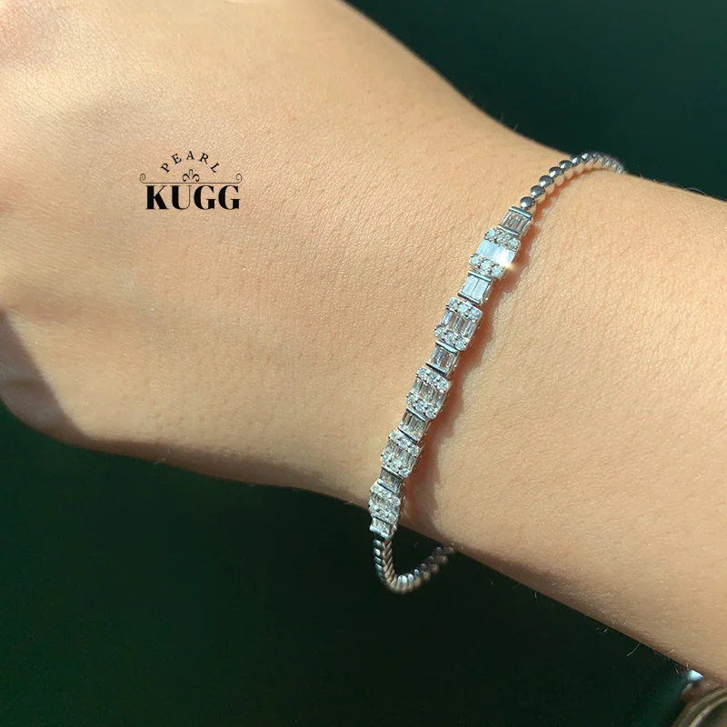 

KUGG 100% 18K White Gold Bracelet Fashion INS Style Real Natural Diamond Bracelet for Women Wedding Party Fine Jewelry