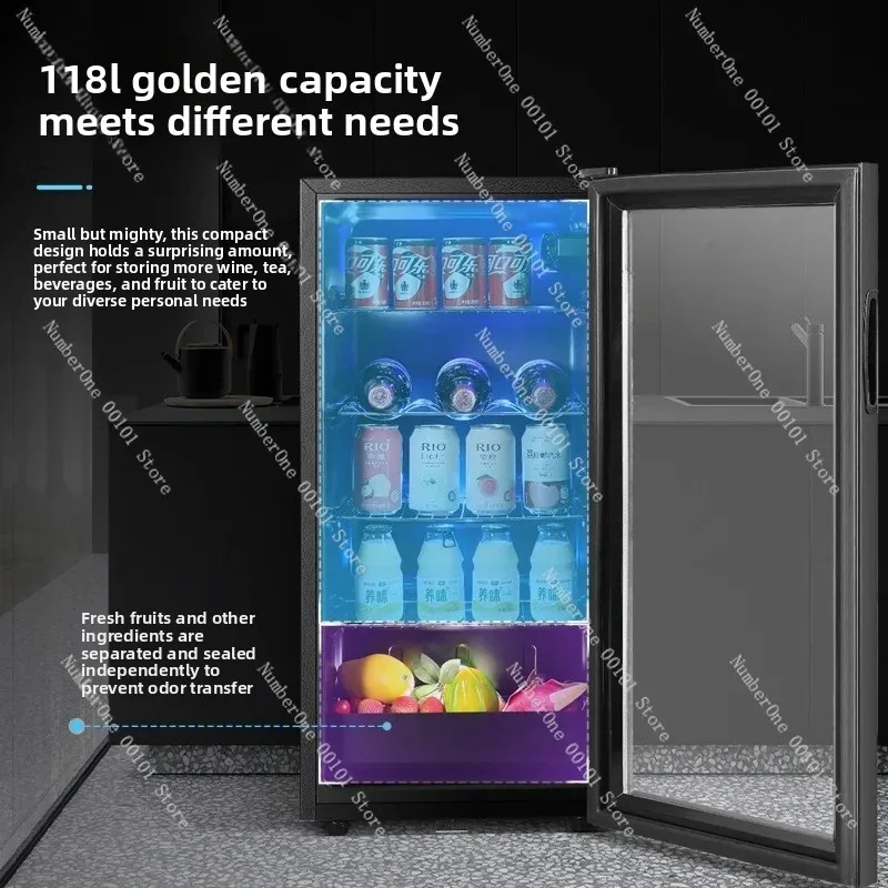 ثلاجة منزلية صغيرة شفافة، قضيب ثلج لعرض باب زجاجي لمبرد تخزين النبيذ في غرفة المعيشة