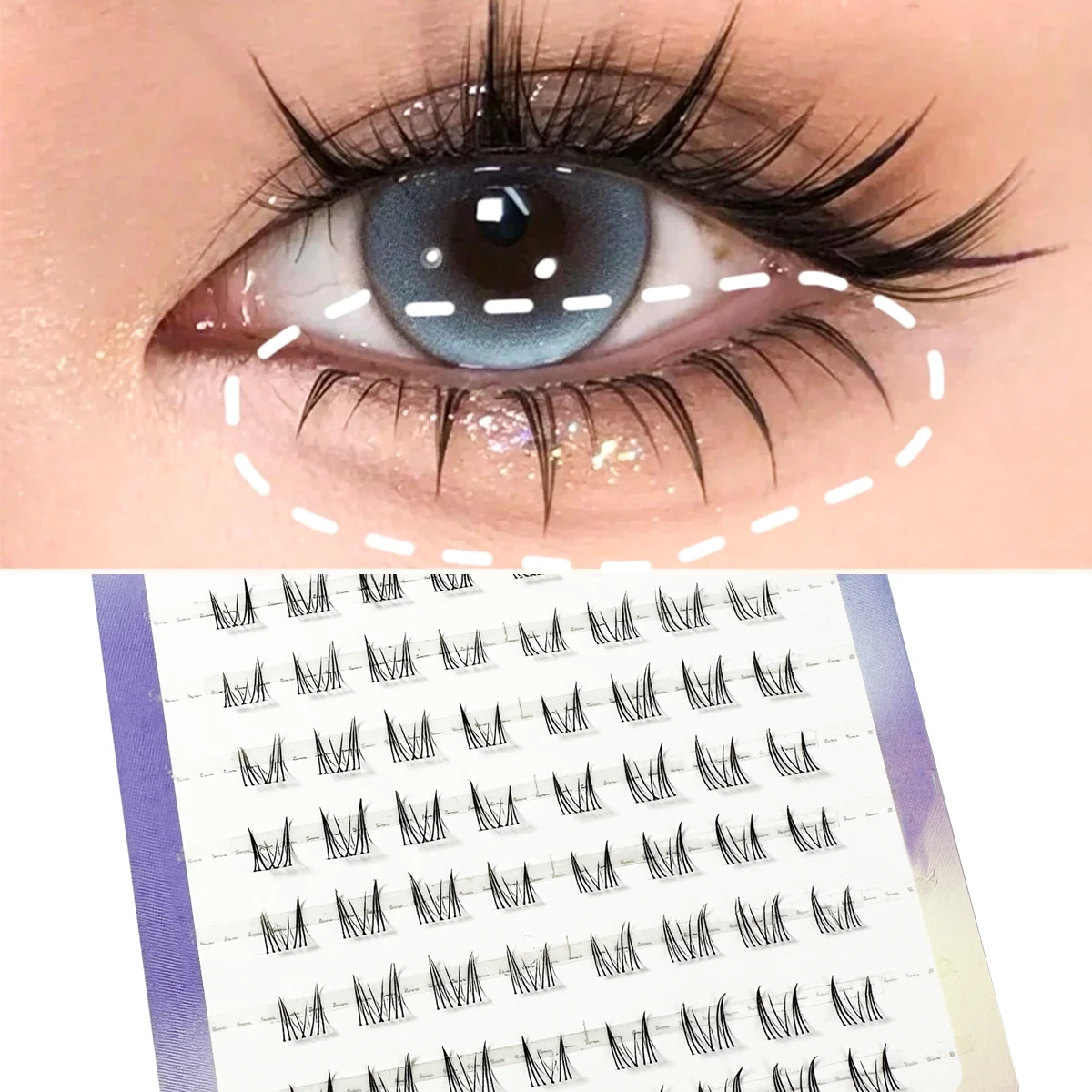 10 Rows Dense Fluffy Cat Eyes Comic Fake Lower Lashes Extension Natural Look Curling Individual Cluster False Eyelashes ﻿