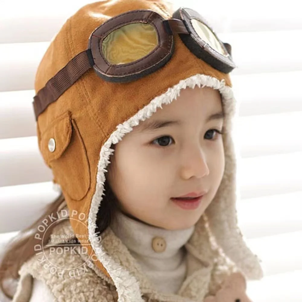 New Fashion Cute Winter Baby Toddler Baby Boy Girl Kids Pilot Aviator Warm Cap Hat Beanie Pilot Caps 2 Colors