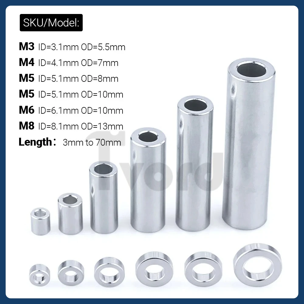 

10PCS/Lot M3/M4/M5/M6/M8 Aluminium Round Spacers Flat Washer Bushing Gasket Spacer Sleeve Non-threaded Standoffs