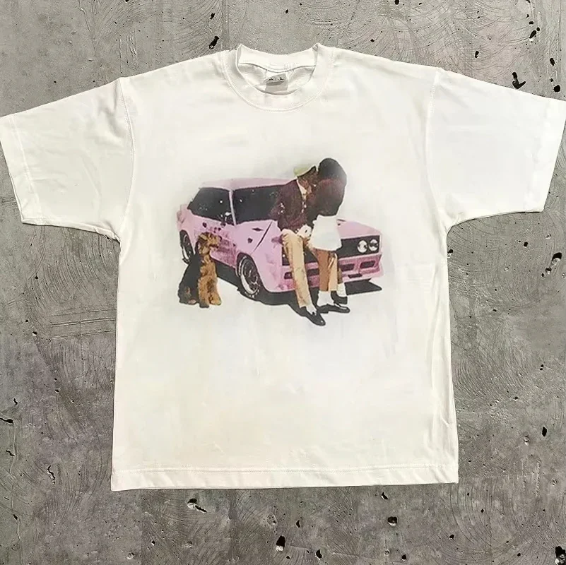 تي شيرت هاراجوكو كلاسيكي كبير الحجم بحروف هيب هوب للشارع Y2K تي شيرت فضفاض ضيق للرجال والنساء ملابس غير رسمية #1