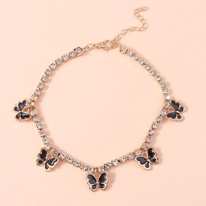 Aihua Kristall-Strass-Tenniskette Fußkettchen für Damen, niedliches Mini-Schmetterlings-Fußkettchen, Fußkettchen, Beinarmband, Strand-Schmuck – Detail 10