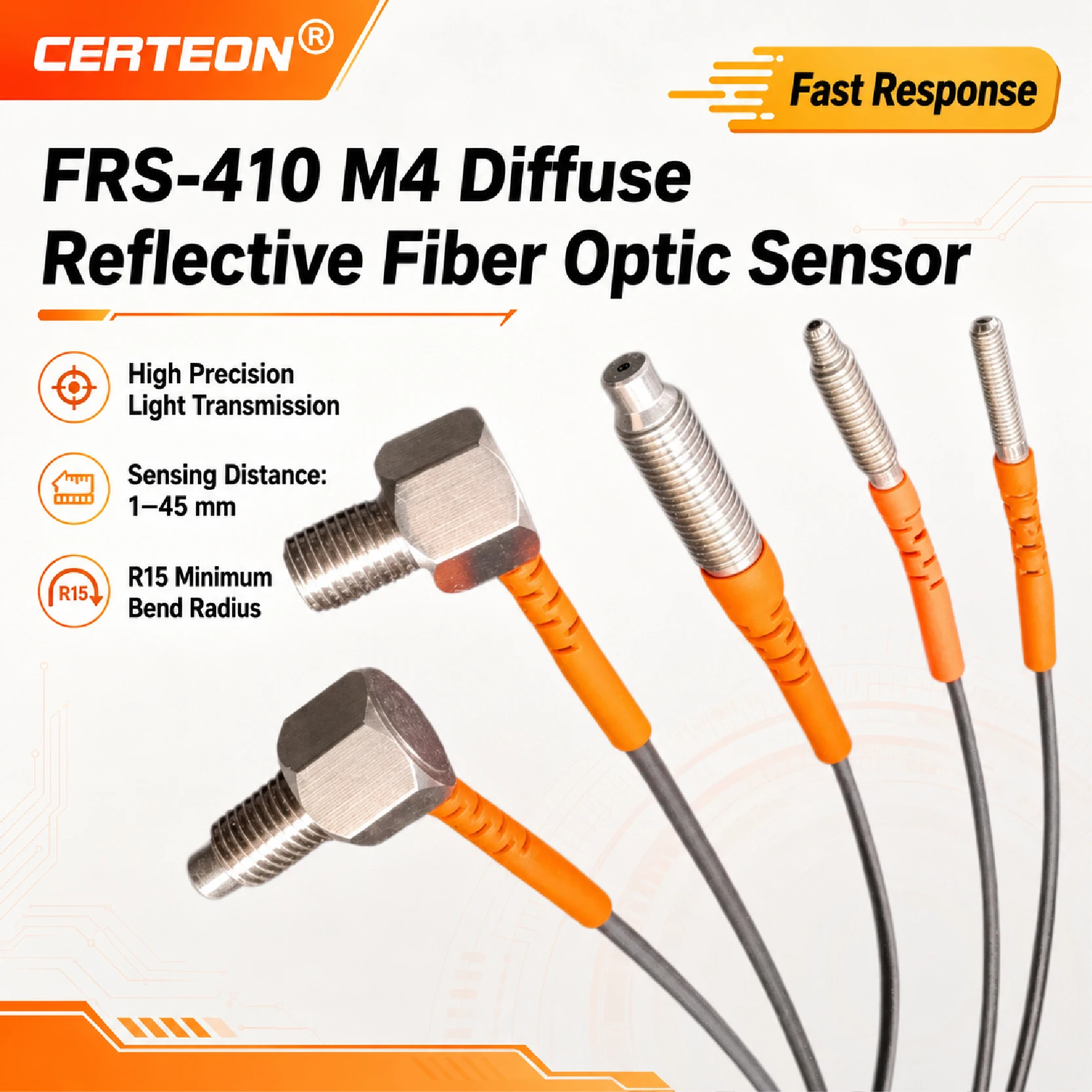 FRS-410 FTS-410 M4 Fiber Optic Sensor Probe Through Beam Diffuse ...