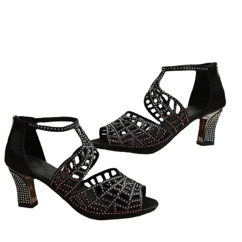 Fashion Shoes 2024 Summer New Women\'s Stiletto Rhinestone Hollow Fish Dance Shoes Plus Size 43 Ladies Sandals