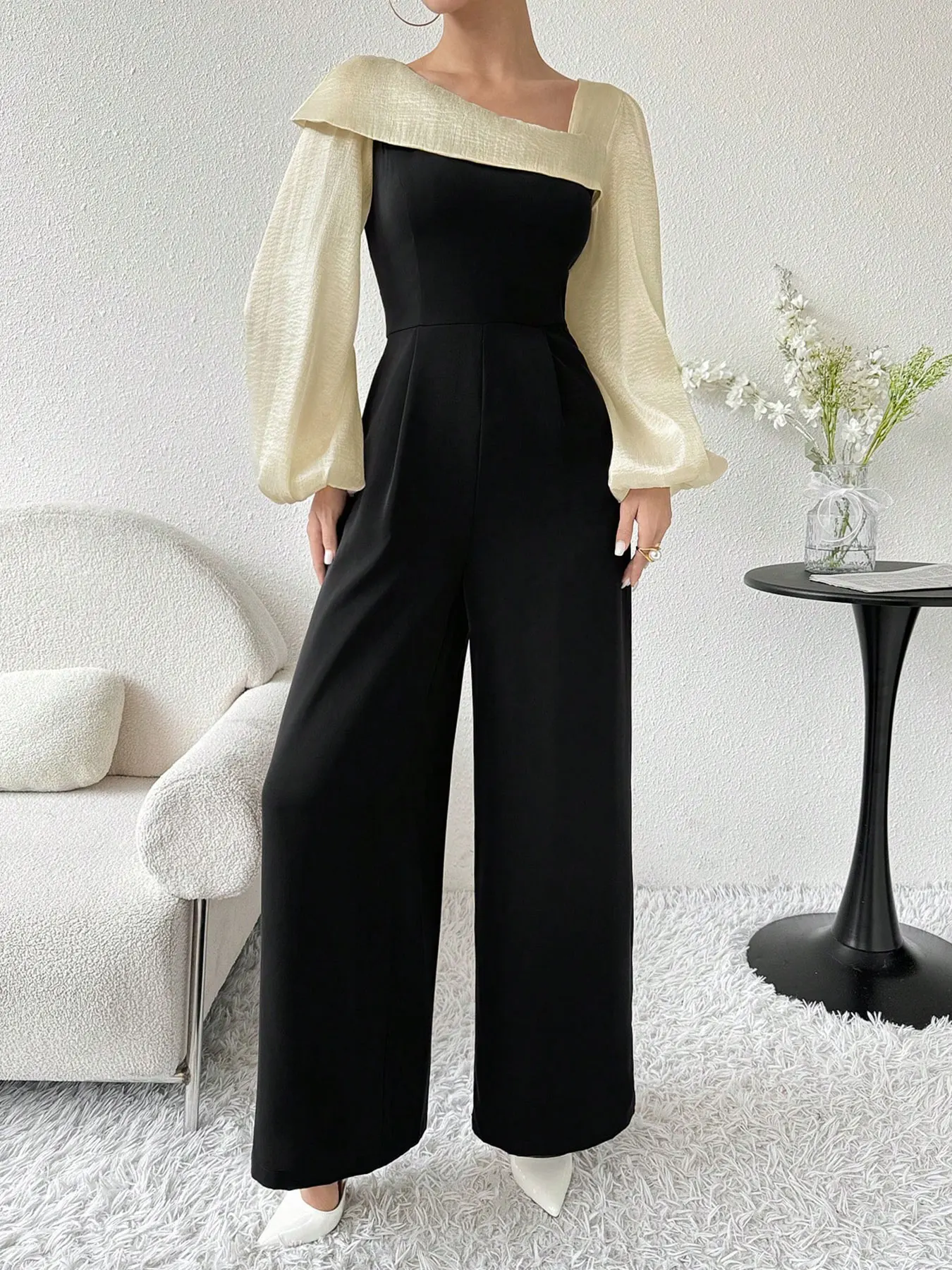 Frauen Spleißen Overalls Herbst Mode Neue Beiläufige Dünne Lange Ärmel Persönlichkeit Asymmetrische Kragen Strampler Streetwear Kleidung