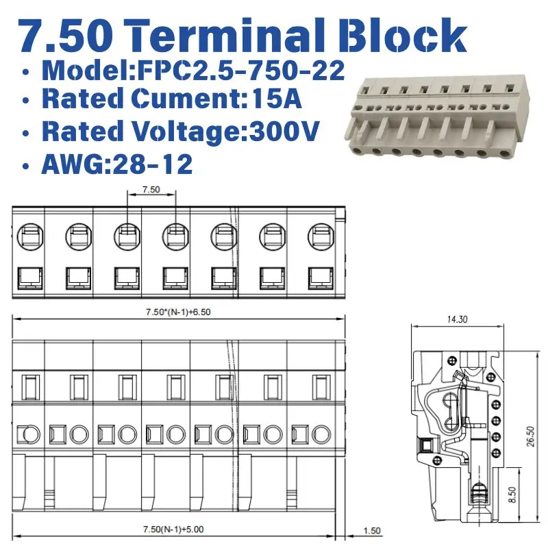 25/50PCS 8EDGKB MCS Multi-purpose Spring Terminal 7.5mm Pitch Screwless Plug-in Separable PCB Wire Connector