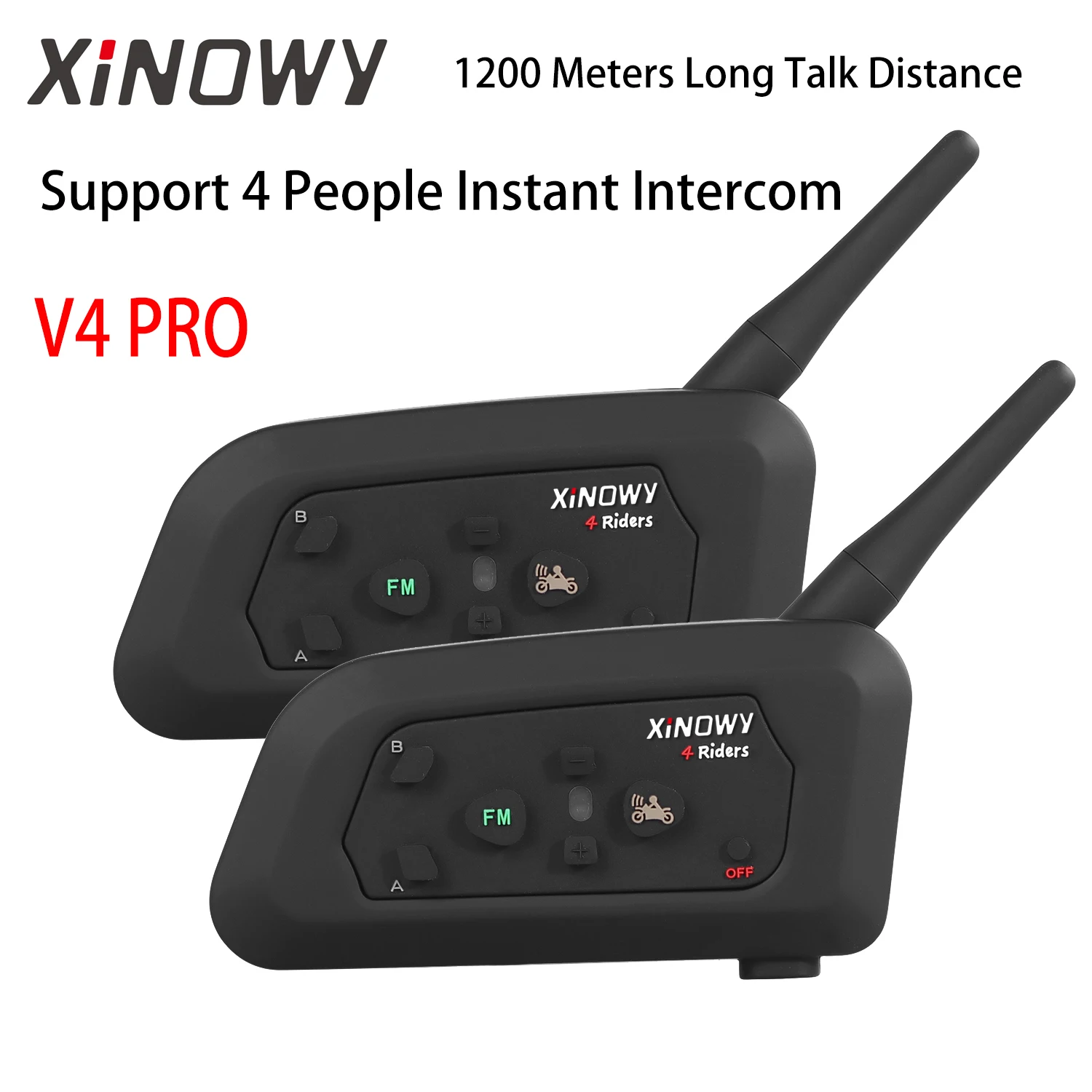 2Set XINOWY V4PRO Helmet Intercom Headset Intercom unicador Motorcycle Bluetooth Wireless Interphone With FM Radio1200M 4 Riders