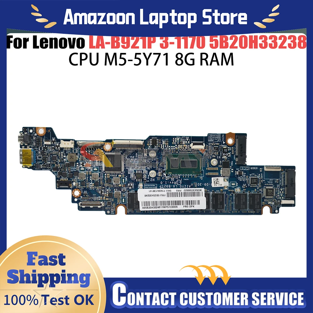 

For LENOVO YOGA 3-1170 Laptop Motherboard LA-B921P SR23Q M5-5Y71 8G RAM 5B20H33255 5B20H33240 5B20H33241 Notebook Mainboard Yoga