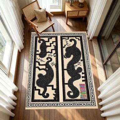 Tribal Primitive Animal Pattern Ethnic Carpet Floor Mat African Indigenous Art Non-Slip Floor Rug Suitable for Living Room Home Decoration
