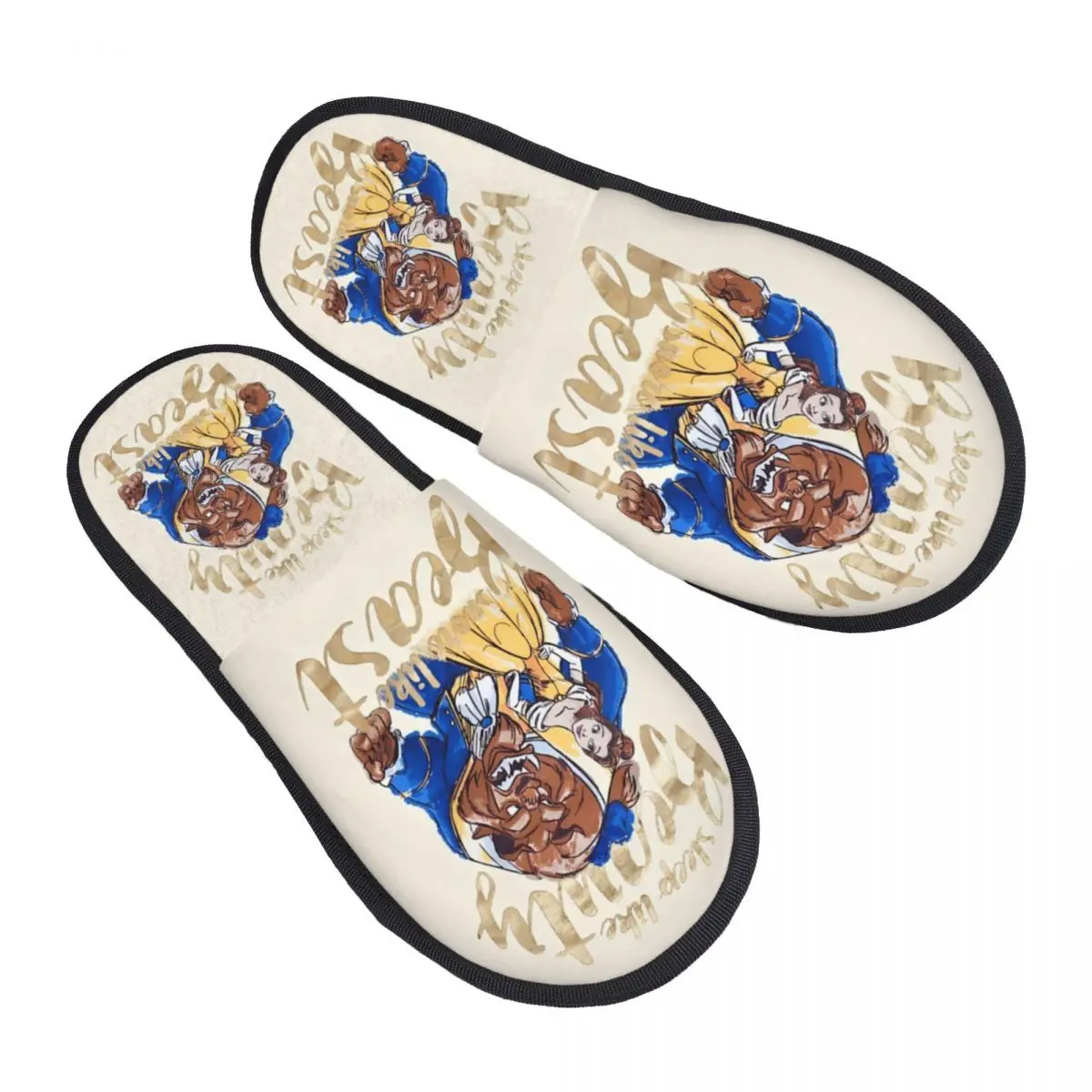 

Custom Beauty And The Beast Guest Slippers for Hotel Women Fairy Tale House Slipper