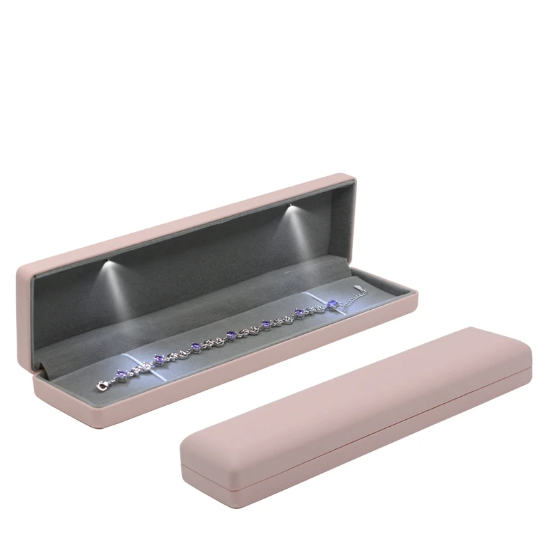 PU Leather Engagement Ring Box For Women Jewelry Pendant Box with LED Light Bracelet Jewellery Case Necklace Display Case