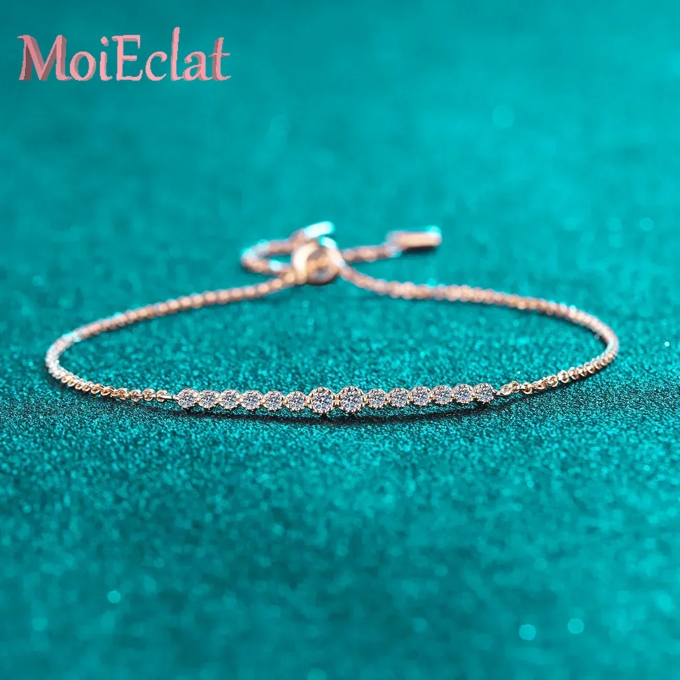 Row Diamond 0.24ct Moissanite Champagne Gold Bracelet for Women, White Gold 18K Premium Ins Cool Feeling Wedding Fine Jewelry