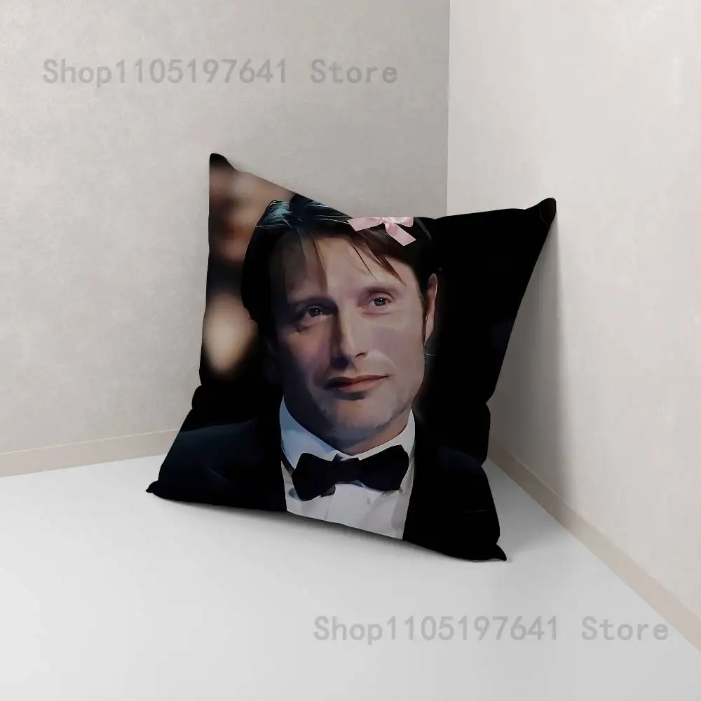 Mads Mikkelsen H-Hannibal Face Pillow Case cartoon anime peripheralsBedroom Sofa Decorative Cushion Cover Soft Cushion Cover