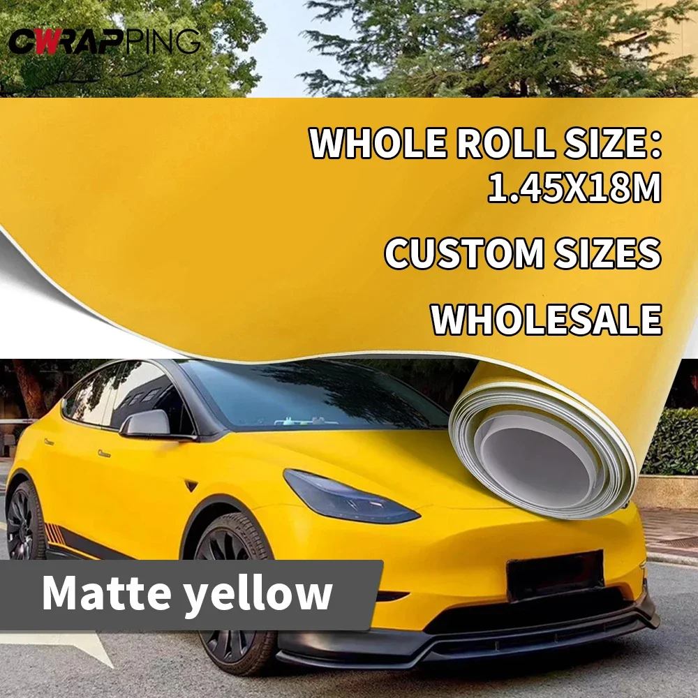 

Matte Self-adhesive Film 145cmx200cm Rear Bumper Yellow Wrap Vinyl Car Tuning Stickers Waterproof for Car Roof Body Covering