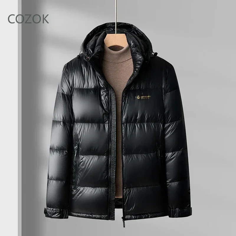 COZOK Men's Winter 2025 New Thickened Jacket Down Hooded Casual Luxury Goose Filled Warm Designer Clothing Outerwear