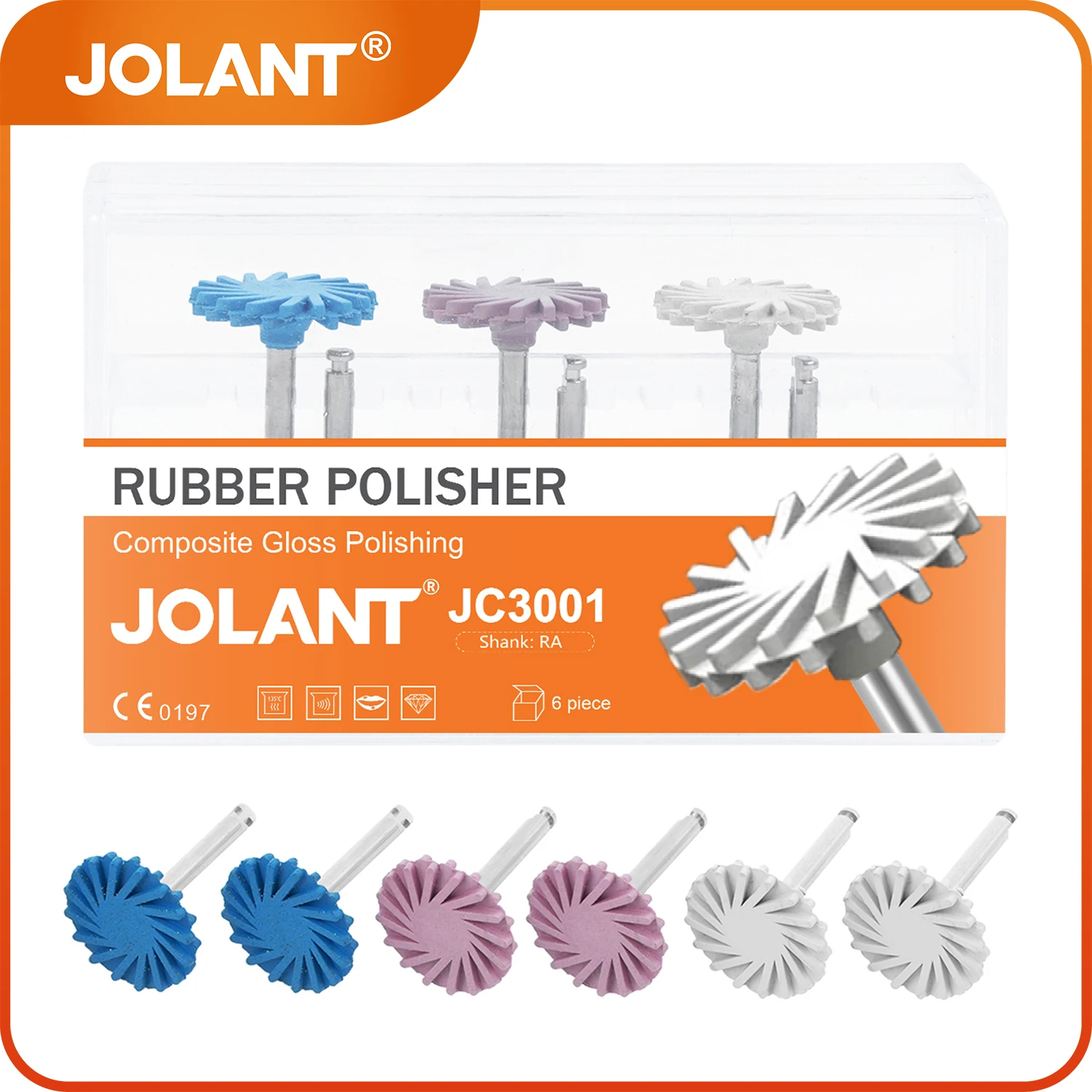 

6pcs/Set JOLANT Dental Rubber Polisher Composite Resin Polishing Diamond System RA Disc Kit 14mm Wheel Spiral Flex Burs Tools