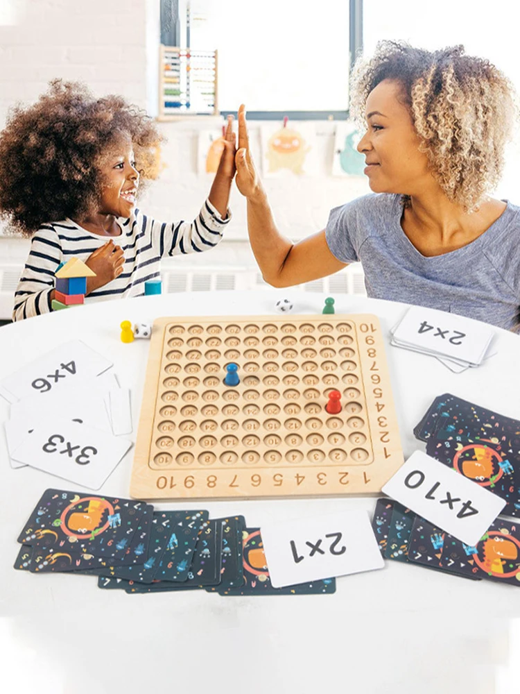 Multiplication Board Game, Wooden Math Multiplication Board Game, Thicken Board, Multiplication Learning Toy, Parent-Child Game