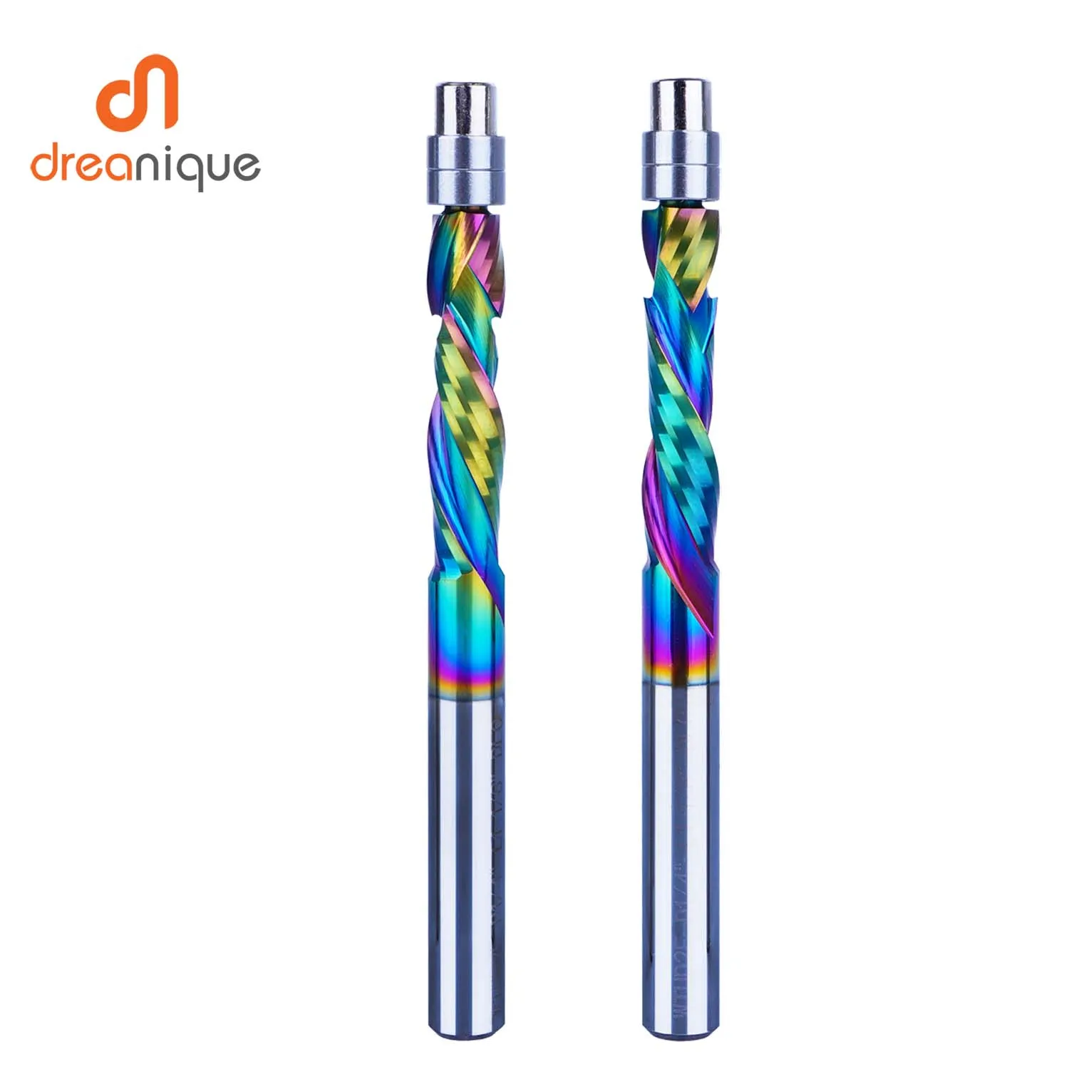 Dreanique 1pc Dlc Revestimento Rolamento de Carboneto Sólido Guiado Fresas Flautas Espiral Aparador para Trabalhar Madeira Polegada Tamanho Cortador