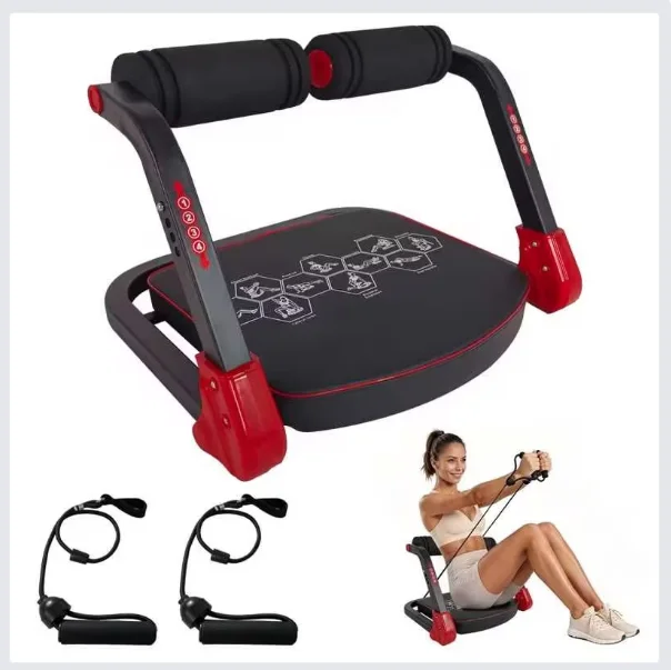 Ab Core Trainer Abdominal Machine For Home Gym With Resistance Bands Red