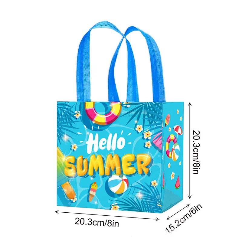 6pcs Tropical Hawaii Party Gift Bags Beach Pineapple Non-woven Candy Bags HELLO SUMMER Happy Aloha Luau Birthday Party Decors