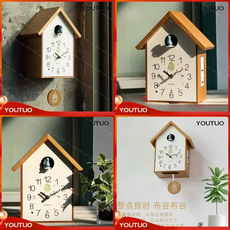 European Solid Wood Cuckoo Clock with Bird Pendulum Musical Chiming Wall Decor for Nursery Kids Room Decorative Clock