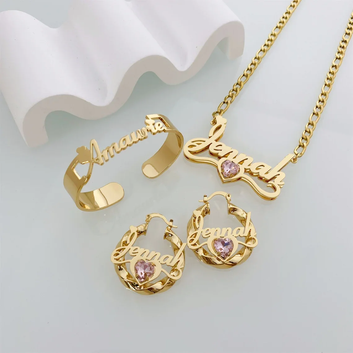 

DUOYING Stainless Steel Necklace And Earrings Set 18K Personaliza Tion Gold Plated Women A Gift For Custom Name Jewelry Set