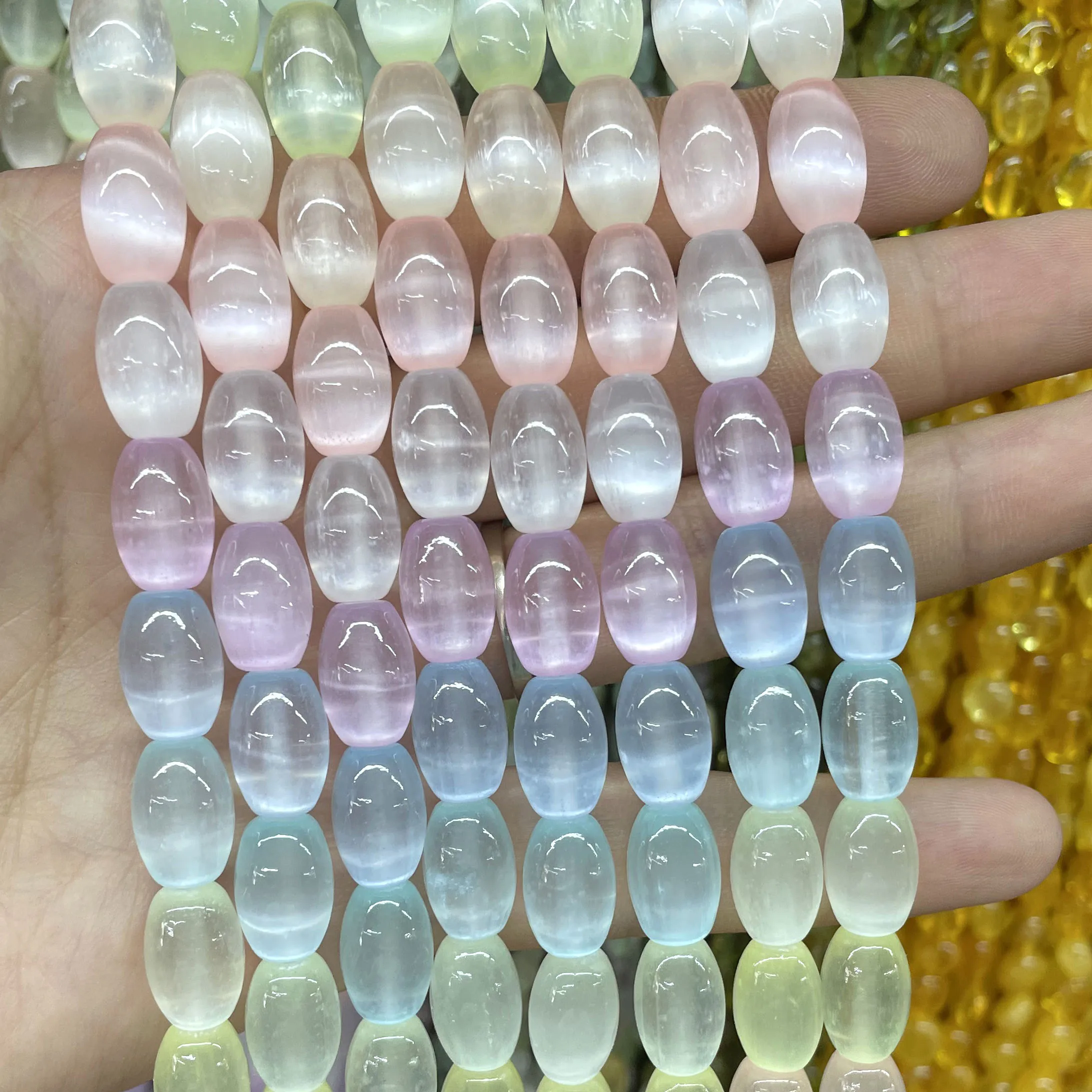 8*12MM Natural Rice Shape Gemstone Colorful Selenite Stone Loose Spacer Beads For Jewelry Making Diy Bracelet Necklace Earrings
