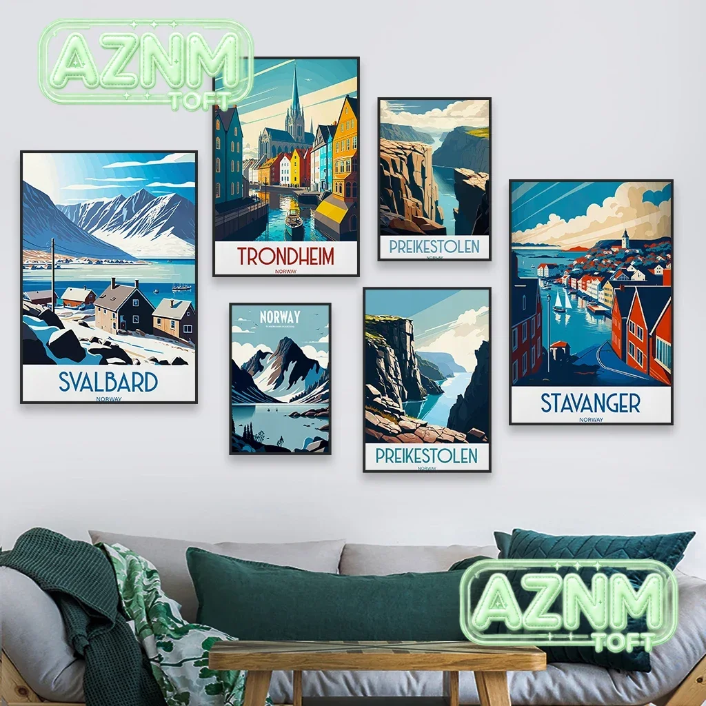 Svalbard Norway Wall Poster Vintage Travel Poster Trondheim Colorful Print Preikestolen  Canvas Painting Home Reading Room De