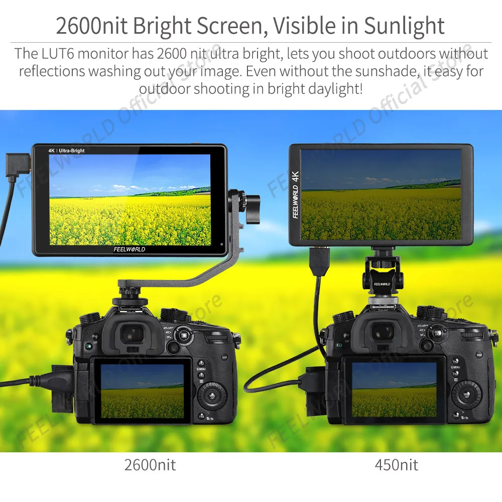 FEELWORLD-pantalla táctil de 2600nits HDR 3D LUT para cámara de campo, Monitor DSLR con VectorScope de forma de onda para Youtube en vivo, LUT6, 6 pulgadas