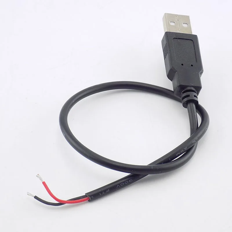 0.3/1/2M DC 5V USB 2.0 Type A Male 2 Pin Cable Power Supply Adapter Charge for Smart Devices DIY Connector Wire C3