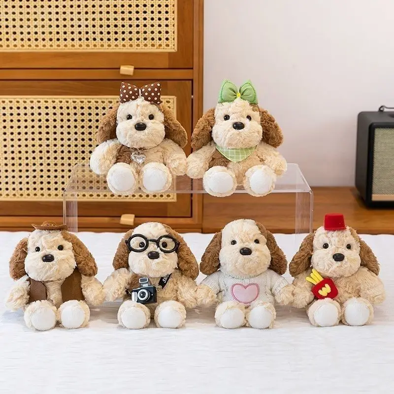 Cute Dog Plush Toy Squishy Fluffy Puppy Stuffed Animal with Different Outfits for Kid Decoration Birthday Gift Bedroom Companion