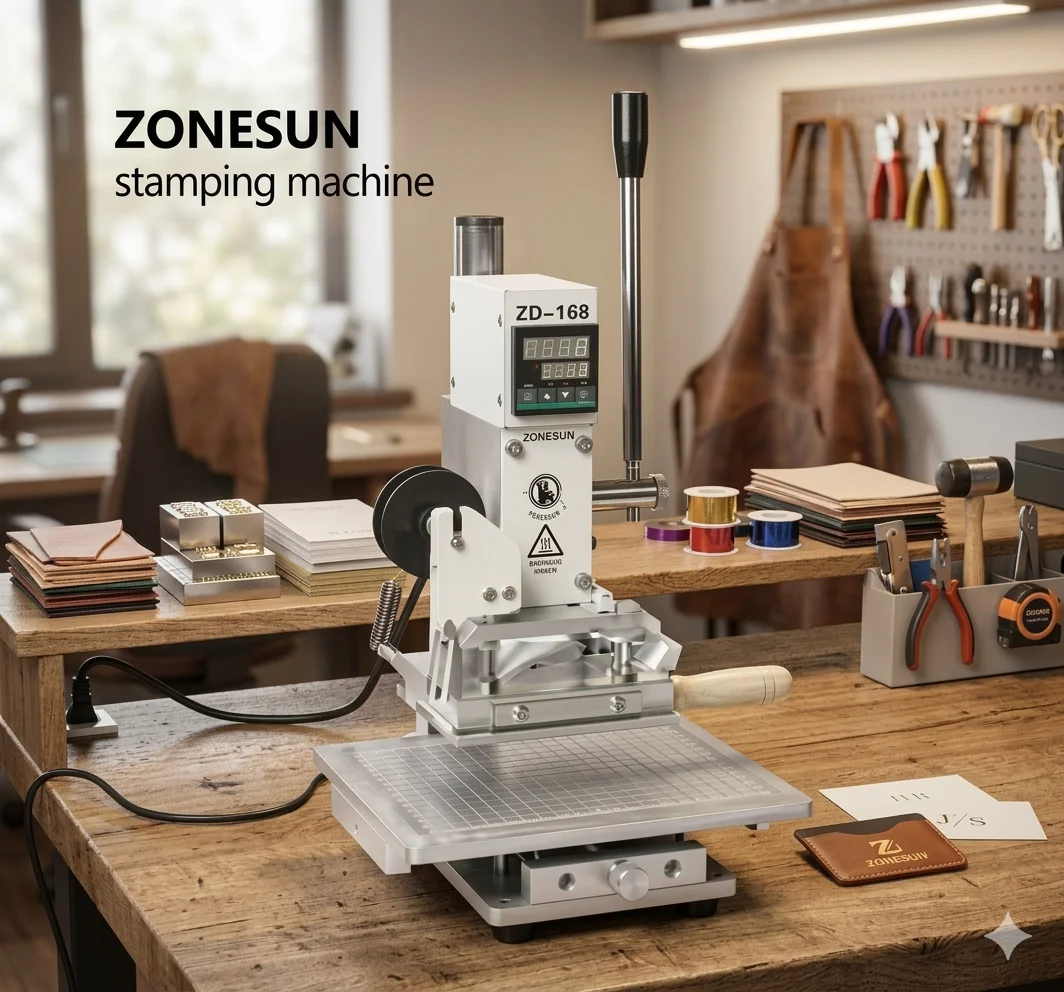 ZONESUN ZS-100C Manual Hot Foil Stamping Machine Leather Wood PVC Paper Heat Press Digital Logo Embosser Branding Machine