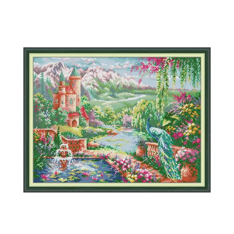 

Animal Garden Castle Pattern Counted DIY 11CT 14CT Stamped DMC Cross Stitch Sits Embroidery Kits Needlework Home Decor Crafts