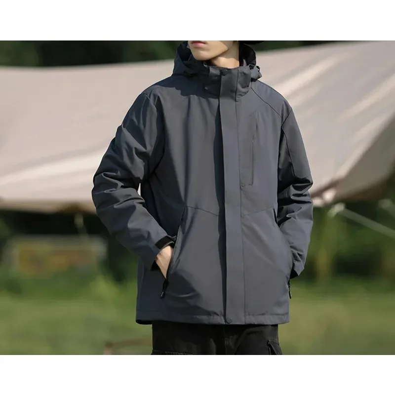 Chaqueta deportiva de montañismo para hombre, conjunto de dos piezas a prueba de viento, cálida, impermeable, para acampar al aire libre, senderismo, pesca, chaqueta de ciclismo para hombre